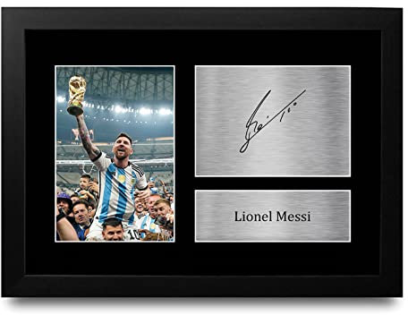 HWC Trading Lionel Messi A4 Enmarcado Regalo De Visualización De Fotos De Impresión De Imagen Impresa Autógrafo Firmado Por Argentina Barcelona Los Aficionados Al Fútbol