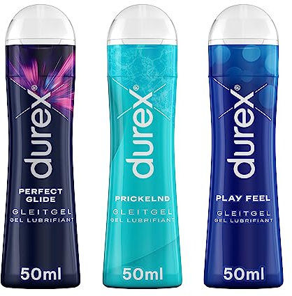 Durex Play Gleitgel Vielseitige Mixpackung für Frauen & Männer - Set mit Gleitmittel auf Wasser- & Silikonbasis, kondomgeeignet (3 x 50 ml)