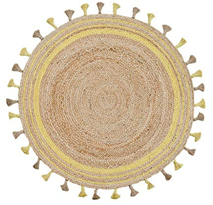 Redonda Alfombras Moquetas Tejida Mano Yute Redonda Alfombra Con Borlas Lindo De La Franja De Mesa De La Sala De Café De Noche Dormitorio Estudio Restaurante (Tamaño: 100 Cm) ( Size : Diameter 100cm )