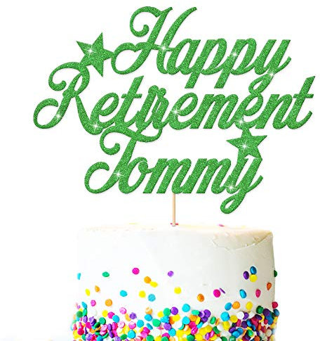 EDSG Personalised Cake Topper for Retirement | Custom Cake Decoration With Any Name | Double Sided Multicolour Glitter Party Decoration Hand Finished in UK(Green)