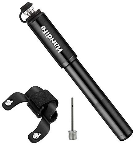 HaNdife Bicycle Pump, Aluminum Portable Mini Bicycle Tire Pump, Super Fast Tire Pressure Compatible with Universal Presta and Schrader Valve Frame Air Pump for Road, Mountain and BMX Bikes(160PSI)
