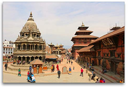 Premium Textil-Leinwand 120 x 80 cm Quer-Format Durbar-Platz in Kathmandu | Wandbild, HD-Bild auf Keilrahmen, Fertigbild auf hochwertigem Vlies, Leinwanddruck von Denise Graupner