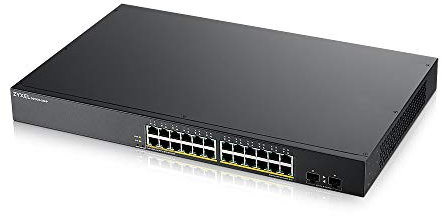 Zyxel 24-Port-Gigabit-PoE-Switch | Smart verwaltet | Rackmontage | 24 PoE+-Ports mit einem Budget von 170 Watt und 2 SFP-Ports | VLAN, IGMP, QoS| Begrenzter lebenslanger Schutz [GS1900-24HP]