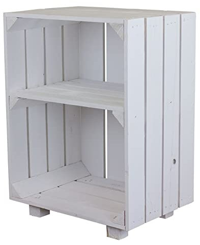 Kistenkolli Altes Land 2er Set Nachttisch Abstelltisch Nachtschrank Nachtkommode Beistelltisch Bücherregal Schuhregal ca 30x40x55cm Regalkiste Flaschenablage Weinregal Apfelkiste/Weinkiste (Weiss)