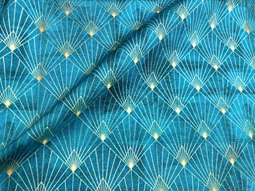 Art-Deco-Stoff mit Rautenmuster, Damast, Pfauenmotiv, 150 cm breit, Meterware