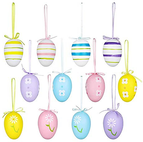 kushuang 12x Ostereier zum Aufhängen - Osteranhänger Osterdeko mit tollen Mustern - Deko Ostereier mit Schnur zum Aufhängen,Plastik Eier Ostern,Ostereier Kunststoff,Osterstrauchdeko