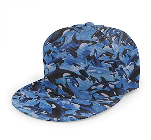 Oaieltj Unisex Baseball Cap Erwachsene Teens Adjustable Snapback Flat Brim Baseball Cap Cool Hip Hop Hat, Killer Whales Orcas Ocean Sea Animals, One size