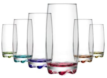 LAV 6 Coral Gläser Trinkgläser aus Glas 390 ml Set 6 Teilig bunter Boden Wassergläser Saftgläser Longdrinkgläser Frühstücksglas groß