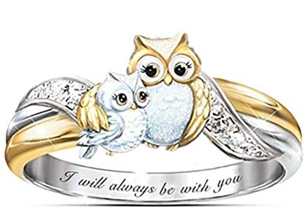XIAOXIONG Eulen-Ring mit Diamanteinlage, Tier-Fingerring Muttertag, Mutter, Tochter, Geschenke Mama