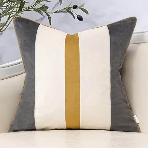 Yangest Dunkelgrauer Patchwork-Kissenbezug, gestreift, Samt-Kissenbezüge Zierkissen, moderner Kissenbezug für Sofa, Couch, Schlafzimmer, Wohnzimmer, Heimdekoration, 45,7 x 45,7 cm