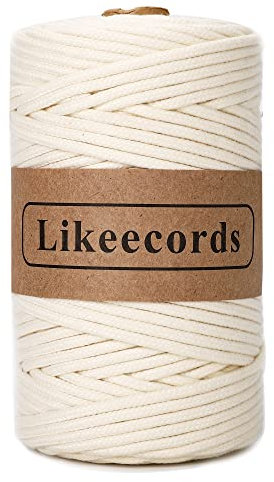 Likeecords Geflochtene Makramee-Baumwollkordel 5mm x 109 Yards, Makramee-Seil, 100% natürliches Baumwollseil, Bunte Bastelkordel aus Baumwolle für Taschen, Wandbehänge(Cremeweiß)