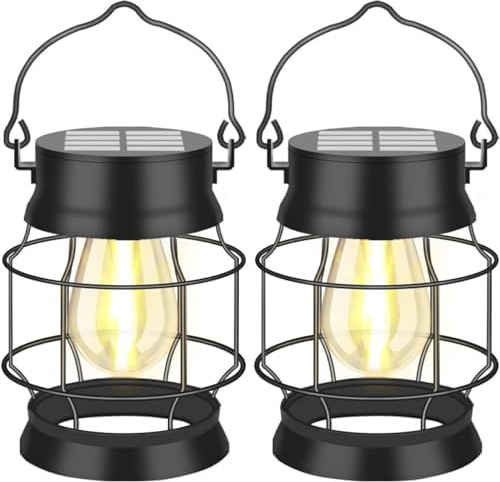 Garten Solarlampen für Outdoor Hängende Solar Laterne,Solarbaby IP65 Wasserdichte Outdoor Solar Laterne mit Realistic Flame Effect,SolarGarten Lichter für Garten Yard Balkon Außendekoration,2 of Pack