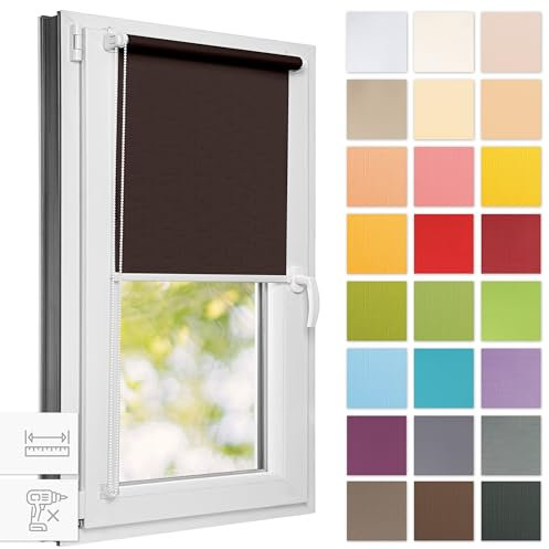 Estika Rollo für Fenster ohne Bohren - 140cm x 220cm - Palisander - 25 Stofffarben, Klemmfix Montage, Fensterrollos für innen, Sichtschutz für Fenster und Balkontür (140 cm Stoffbreite)