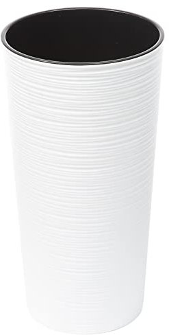 Tymar Pot de fleurs avec insert, pot de fleurs en plastique, grand pot de fleurs, forme ronde, aspect ciseau, intérieur et extérieur, jardin, balcon, terrasse, maison (blanc haut, Ø 19 cm)