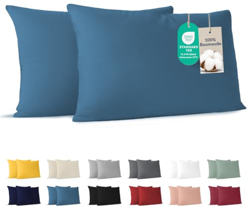Dreamzie - Kissenbezug 40x70cm - 2er Set - 100% Baumwolle - Blau | Oeko-Tex zertifiziert · mit Reißverschluss · Kopfkissenbezug & Kissenhülle · Jersey · 150 g/m² · Weich · Waschbar