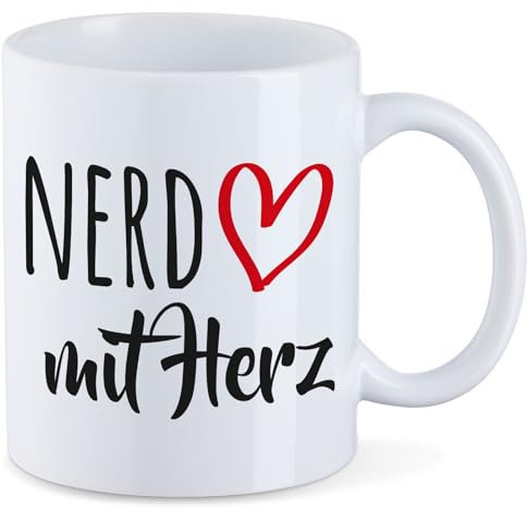 Huuraa Tasse Nerd mit Herz Geschenk 330ml Weiß Nerd Präsent