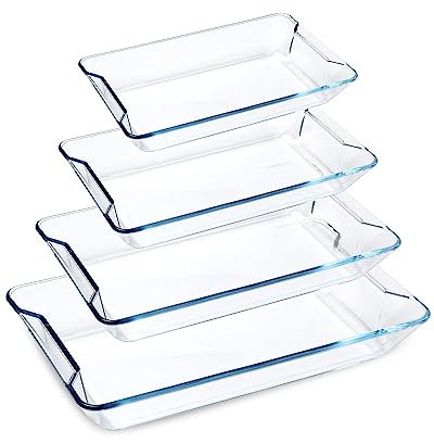 Set de 4 Fuentes de Vidrio para Hornear-Rectángulo-Set de Fuentes para Lasaña, Platos de Lasaña para Horno, Platos de Vidrio para Hornear (1+1.6+2.5+3.6L)