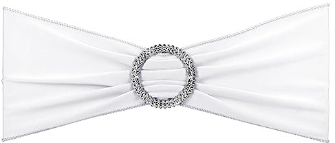 PATIKIL 13 x 5 Stretch Chair Sashes Bows, 25 Pack Elastic Chair Bands Sashes with Buckle Slider for Wedding Banquet Decorations, White