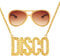 FUKPO Brille Disco Kette Gold Zubehör Set, Fasching Goldkette Rapper Kostüm Herren Gangster Schmuck Kostüm Hip Hop Hustler Bad Taste, 70er 80er 90er Jahre Outfit Karneval Mottoparty Accessoires