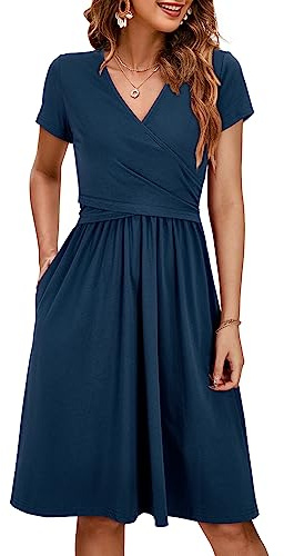 OUGES Robe de Maternité D'été pour Femme Robe d'allaitement Décontractée à Col en Vet Poches