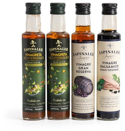 Pack de 3 Vinagres Espinaler - Vinagre Gran Reserva Premium, Vinagre Balsámico Gran Coupage, Condimento a Base de Aceite de Oliva Extra Virgen y Cayena - Pack Regalo Gourmet
