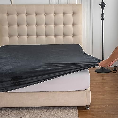 Soifox Jersey Warm Spannbettlaken 90x200cm bis 100x200cm 2er Pack Plüsch Fleece Samtweich Kuschelig Flauschig Cashmere Touch Bettlaken für Boxspringbett Topper Matratze Schwarz mit Gummizug