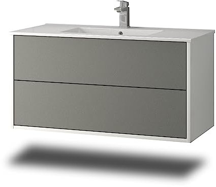 Stil.Zeit Evelia Badmöbel inkl. Waschbecken | Waschtisch mit Unterschrank 100.5 cm | Weiß/Schiefergrau | Push-to-Open/hängend