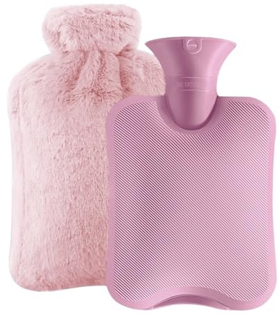LIFOCI Bouillotte avec Housse en Peluche Douce Grande Bouillotte Eau Chaude 2L Poche à Eau Chaude pour Soulager la Douleur et les Crampes Bouillotte Amovible Cadeau pour la Famille et les Amis (Rose)