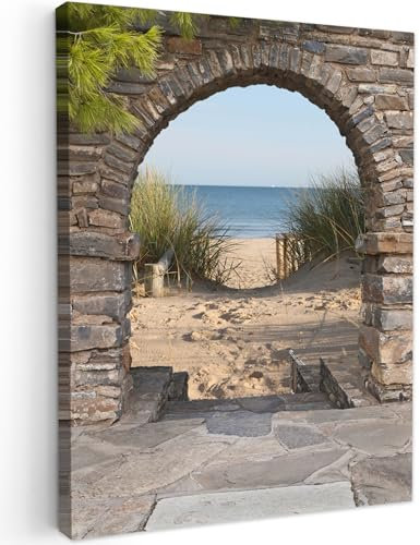 MuchoWow© Wandbilder 60x80 cm Schlafzimmer Home Deko Wohnung Bild Wohnzimmer Fotoleinwand Wand Bilder Leinwand Wall Decor Fensterblick - Strand - Düne - Pflanzen
