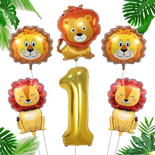 6PCS Löwen Ballon,Luftballon 1 Geburtstag,Geburtstagsdeko Löwe 1 Jahre,Kindergeburtstag Deko 1 Jahr,Geeignet Für Jungen- Und Mädchen-Geburtstagsparty-Dekoration, Themenparty-Dekoration