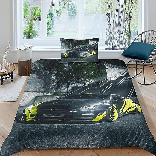 BYTUGI Nissan GT-R 3D-gedruckte Bettwäsche 2teilig Für Kinder Und Erwachsene Bettbezug Set Weiche Microfaser Bettbezug Kissenbezüge Und Mit Reißverschluss Single(135x200cm)