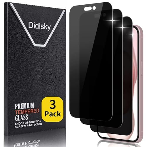Didsky Lot de 3 Protecteur Verre Trempé Anti-Espion pour iPhone 15 6.1'',(Non pour iPhone 15 Pro) Facile à Installer, résistance aux Rayures, Dureté 9H, Pas de Bulles, Haute définition