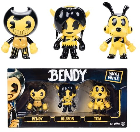 Bendy and the Ink Machine Action Figures Multipack 2.5in / 6.35cm, Officially Licensed by Jakks Pacific, Includes Bendy, Allison & Tom, Articulated Collectable Figures for Boys