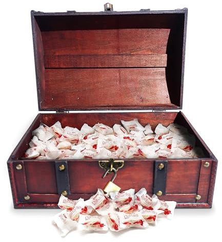 infinimo süßigkeiten kindergeburtstag Schatztruhe Kindergeburtstag gefüllt mit 110stk Raffaello (Ca. 2.5kg alle zusammen) - Geschenk-Box mit Schloss und Schlüssel - 30x20x15cm groß