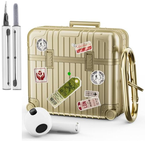 VISOOM kompatibel mit Airpods 3 Hülle niedlich weiches stoßfeste TPU Schutzhülle für Airpods 3 Case 2021 mit Karabiner und Reinigungsset [Kabelloses Laden] - Gold