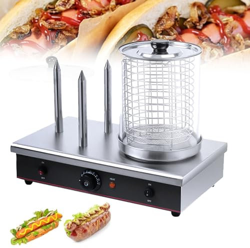 Cashwise Hot Dog Machine&Bun Warmer Machine, 2 in 1 Commercial Electric Hot Dog Machine with Hotdog Steamer and Bread Heater, with Adjustable Temperature and 4 Heating Rods