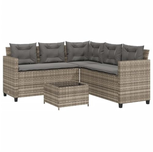 vidaXL Gartensofa in L-Form, Ecksofa mit Tisch Kissen, Lounge Set für Garten Terrasse, Sofa Garnitur Gartenmöbel, Grau Poly Rattan