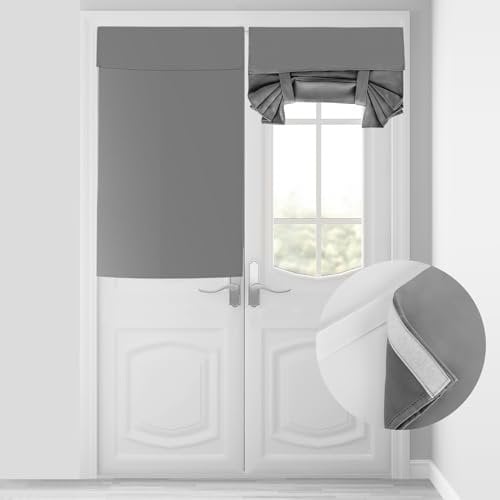 Door Curtains,Heat Insulated French Door Blinds,Blackout Privacy No Drilling Door Window Blinds Easy Installed Tie Up Shades Window Single Door Curtain,25x40 inch Gray
