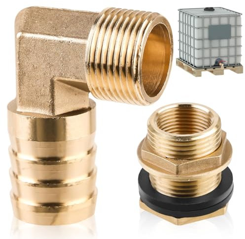 Regentonnendurchführung 3/4 IG 1 AG + Schlauchtülle 25mm: Tankverschraubung Messing Regentonnenanschluss, Tankdurchführung Regentonnenverschraubung Faßverschraubung mit 2 Dichtungen für Regenfass