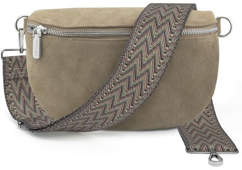 ARTVALL - Umhängetasche Wildleder Tasche Handtasche Velours Bauchtasche Klein mit Schultergurt Design Taschenband abnehmbar verstellbares Riemen Crossbody Bag Echt Ledertasche Damen mit Reißverschluss