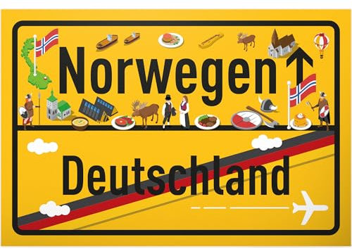 DankeDir! Norwegen Deutschland Ortsschild - Kunststoff Schild 30 x 20 cm - Geschenk Idee Gutschein Reise Urlaub Reisegutschein Männer & Frauen Geldgeschenk Abschiedskarte Geschenkidee Deko Karte