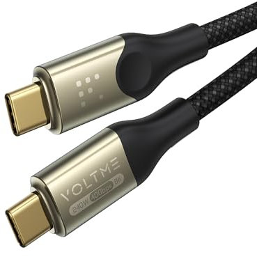 VOLTME Cavo USB-C Utron CTC 240W USB4.0 Type-C Cavo video USB 8K 60Hz 1,20m/3.9ft Nylon intrecciato Nero, Cavo ricarica per iphone 15 Pro MacBook, Galaxy S24 Ultra, Pixel, Dell, HP, Steam Deck ecc.