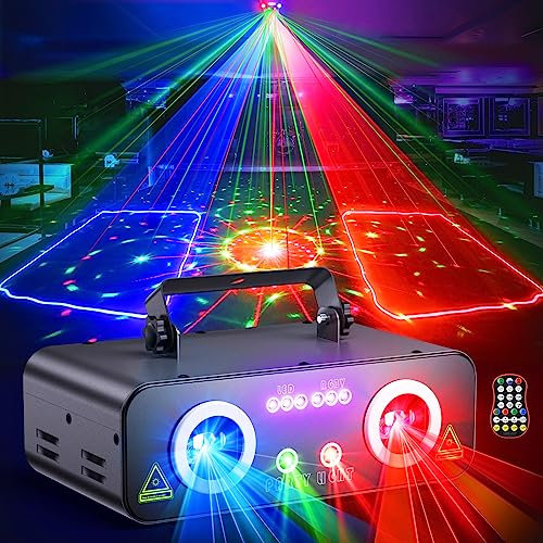 Ehaho 5 IN 1 Discolicht Partylicht, 3D RGB Animation DJ Disco Licht mit Fernbedienung, Musikgesteuert Sound Activated Party Lichter Mit DMX 512 Strobe-Effekt für Nachtclub Show Familie Die Party