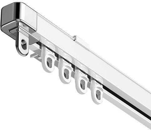 Vorhangschienen Verstellbare Für Schiebevorhang, Vorhangschienen-Set, Einläufig Duschvorhangstange, Deckenbefestigung Teleskop Kleiderstange(White-ceiling,385~510cm)