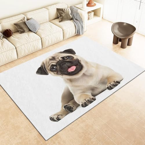 Srigzcaly Teppich rutschfeste für Wohnzimmer Esszimmer, Tiere Hunde Dekor Teppich für Eingangsmatte Kinderzimmer - Weiß Kurzflor Flanell Teppiche Pflegeleicht Waschbare 60x90cm