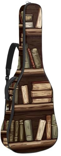 Gitarrentasche für Akustikgitarre mit zwei Taschen, Vintage-Bibliotheksregale, alte Bücher, 69 wasserabweisend, doppelt verstellbarer Schultergurt, Gitarrenkoffer, Vintage-Bibliotheksregale, alte