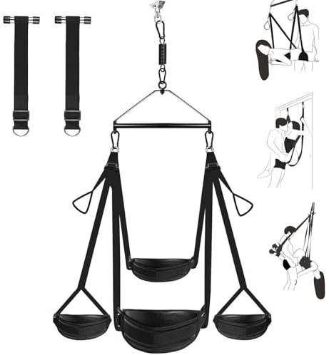 Liebesschaukel für die Decke mit Ledersitz-Deluxe Love Swing& Bondage Fesselset für Paare - Erotisches Zubehör,belastbar bis 360 kg