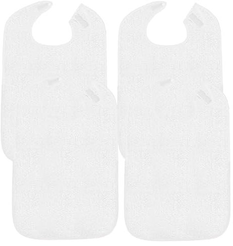 Fiyuer 4 Stück Lätzchen für Erwachsene, Senioren Mehrweg Waschbar Wasserdichte Frottee Lätzchen, Erwachsenen Lätzchen, Unisex Kleiderschutz für Mutter Vater (Weiß)