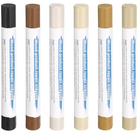 sourcing map Wood Filler Sticks 6 Colors Wooden Wax Touch Up Furniture Repair Crayons for Solid Black, Ash, Transparent, Silver Fir, Natural Cherry, Golden Walnut