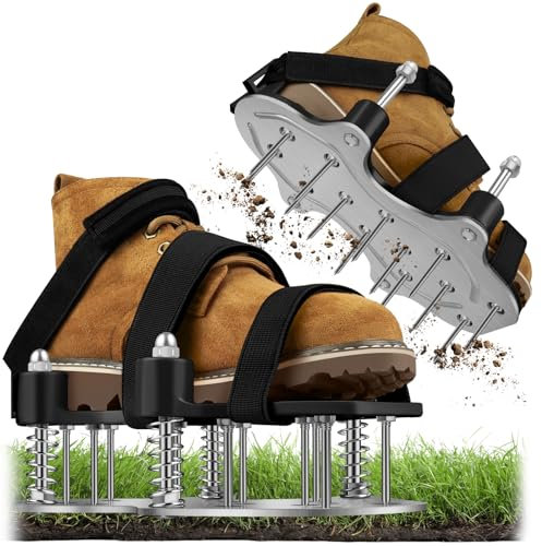 ZDDGNN Arieggiatore per Prato Scarificatore Scarpe Chiodate per Prato Nessuna Installazione con Punte d'Acciaio e Cinghie Regolabili (Nero)